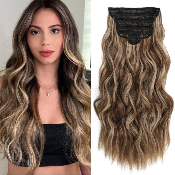 New 6PCS Clip-in Hair Extensions Dark Brown Chocolate & Honey Hairpieces